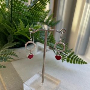 Red enamel heart earrings. Sterling silver.